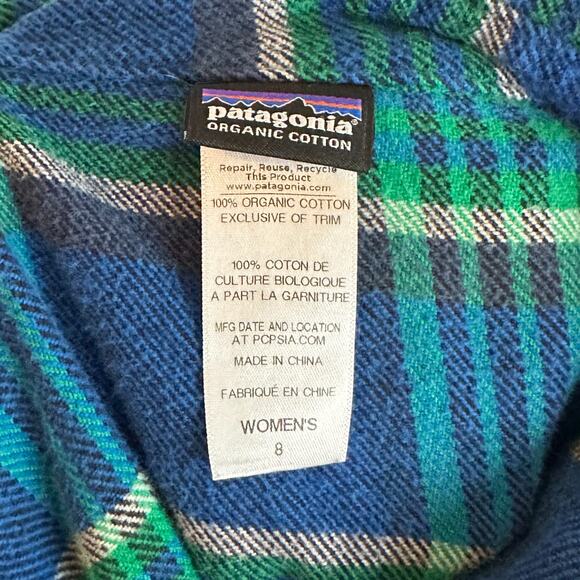 Patagonia Women’s Blue Green Plaid Flannel Button Down Shirt, Size 8, Pre-owned - Picture 4 of 5